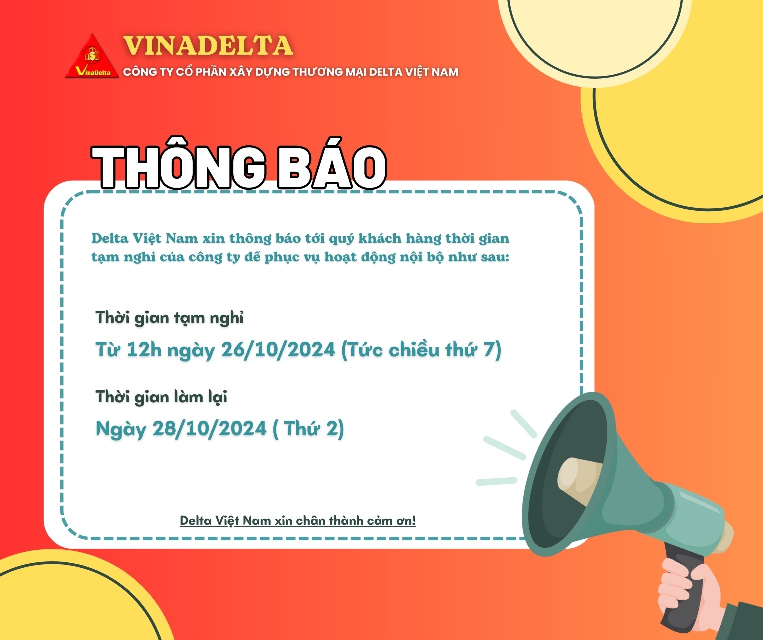 thông báo tạm nghỉ từ chống thấm delta sika